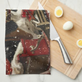 トレインウォーカー犬のクリスマスフェスティバル キッチンタオル (四つ折り)