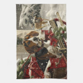 トレインウォーカー犬のクリスマスフェスティバル キッチンタオル (縦)