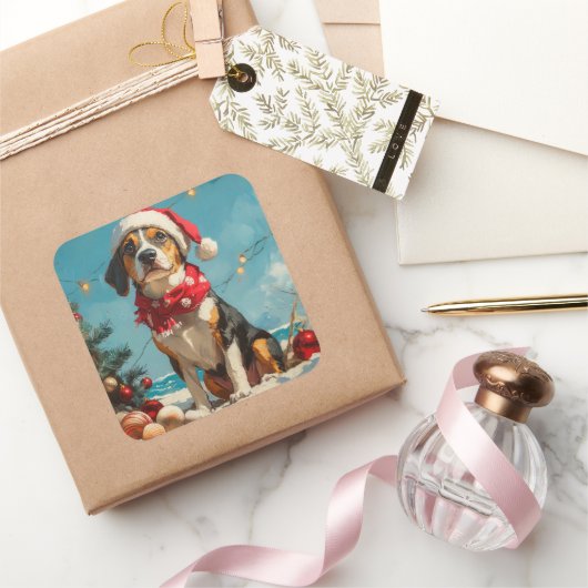 トレインウォーカーConhoundクリスマスヴィンテージビーチ スクエアシール (ギフト)