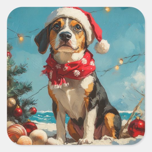 トレインウォーカーConhoundクリスマスヴィンテージビーチ スクエアシール (正面)