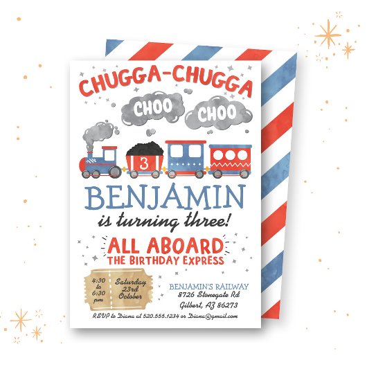 トレインウォーターカラー誕生日招待状 招待状