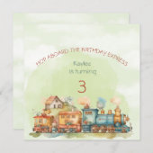 トレインエンジンガール3rd誕生日招待状 招待状 (正面/裏面)