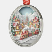 トレインオーナメント付きファンタジーなクリスマスビレッジ メタルオーナメント (左)