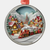 トレインオーナメント付きファンタジーなクリスマスビレッジ メタルオーナメント (正面)
