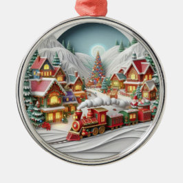 トレインオーナメント付きファンタジーなクリスマスビレッジ メタルオーナメント