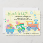 トレインカボースイエローグリーンファースト誕生日 招待状 (正面)