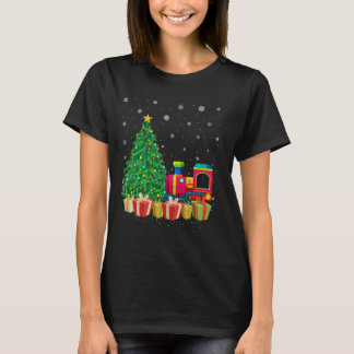 トレインクリスマスツリー照明サンタハットトレインクリスマス Tシャツ