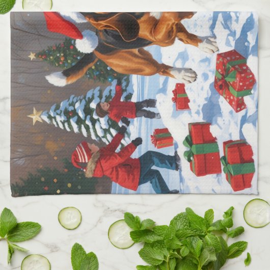 トレイング・ウォーカークリスマスハットで雪を発見 キッチンタオル (折り畳み)