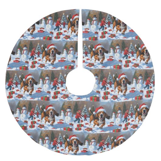 トレイング・ウォーカークリスマスハットで雪を発見 ブラッシュドポリエステルツリースカート (正面)