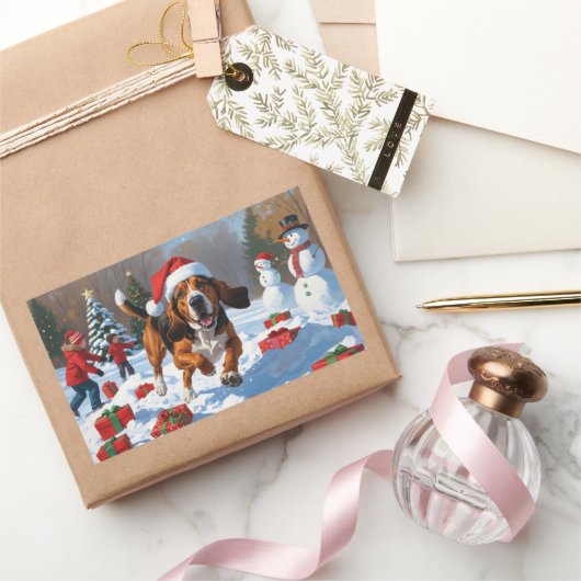 トレイング・ウォーカークリスマスハットで雪を発見 長方形シール (ギフト)