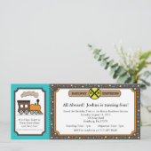 トレインチケット招待状-ティール(緑がかった色)とダークグレー 招待状 (スタンド正面)