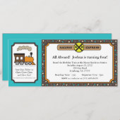 トレインチケット招待状-ティール(緑がかった色)とダークグレー 招待状 (正面/裏面)