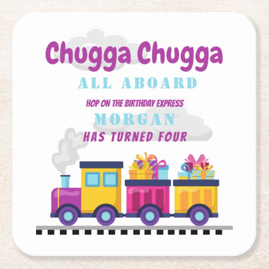 トレインチュガチョオマンガニーエイジ誕生日 スクエアペーパーコースター (正面)