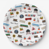 トレインパターンボーイナスショオチョオ子供の誕生日 ペーパープレート (正面)