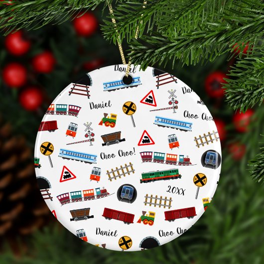 トレインパターンリトルボーイ名クリスマス セラミックオーナメント
