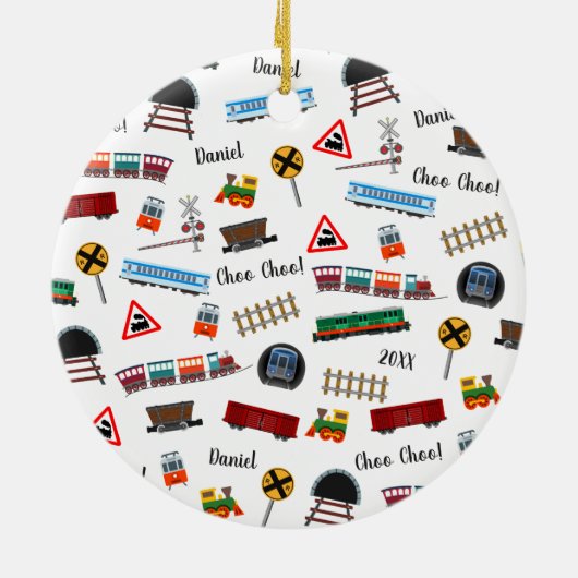 トレインパターンリトルボーイ名クリスマス セラミックオーナメント (裏面)