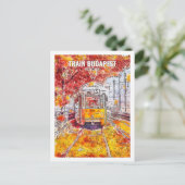 トレインブダペストハンガリートラベルプレイスウォーターカラー ポストカード (スタンド正面)