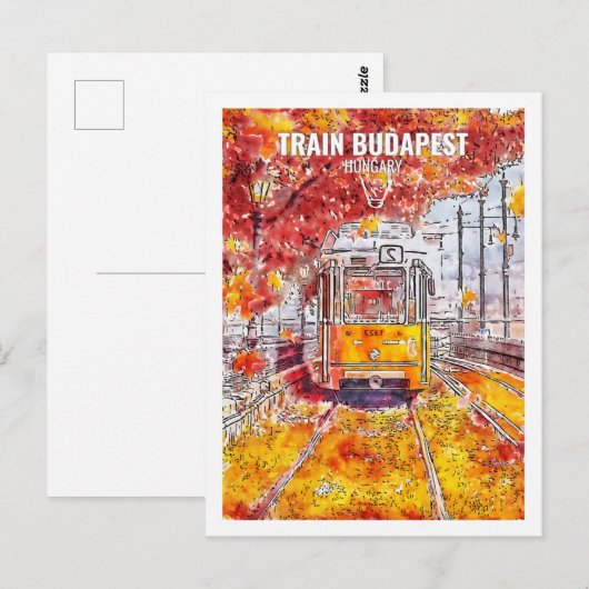 トレインブダペストハンガリートラベルプレイスウォーターカラー ポストカード (正面/裏面)