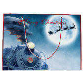 トレインメリークリスマスサンタレッドフェイクフォイル ラージペーパーバッグ (裏面)