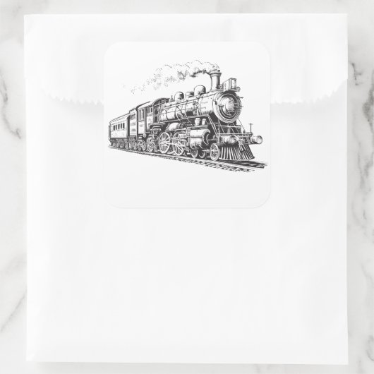 トレインヴィンテージグラフィックデザインスケッチレトロ蒸気 スクエアシール (バッグ)