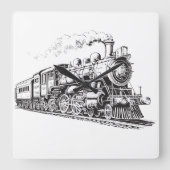 トレインヴィンテージグラフィックデザインスケッチレトロ蒸気 スクエア壁時計 (正面)