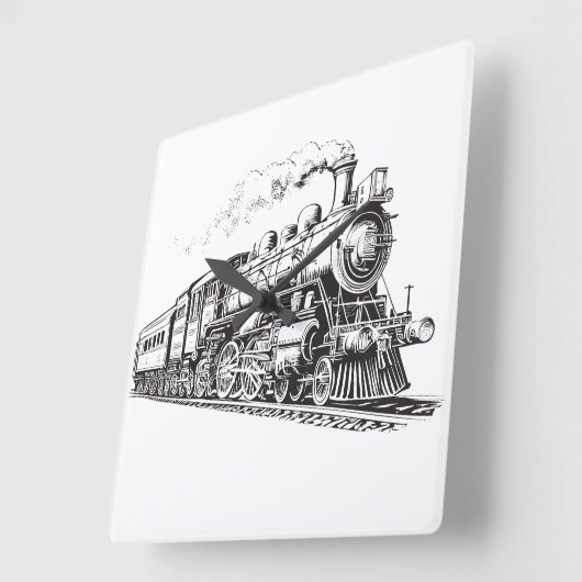 トレインヴィンテージグラフィックデザインスケッチレトロ蒸気 スクエア壁時計 (傾斜)