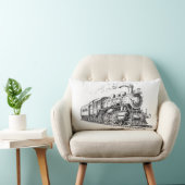 トレインヴィンテージグラフィックデザインスケッチレトロ蒸気 ランバークッション (椅子)