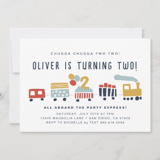 トレイン招待状 • チュッガ チュッガ ツー ツー • 2歳 招待状 (正面)