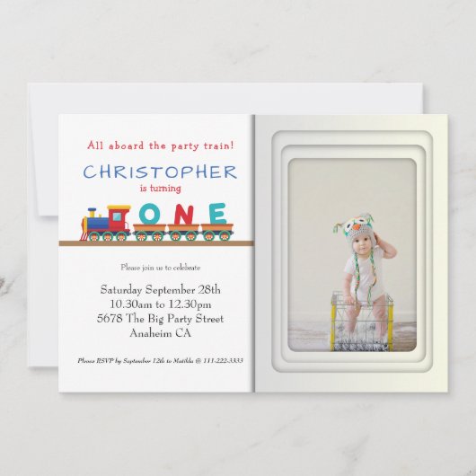 トレイン1th誕生日パーティの招待状写真テンプレート 招待状 (正面)