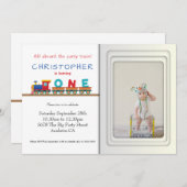 トレイン1th誕生日パーティの招待状写真テンプレート 招待状 (正面/裏面)