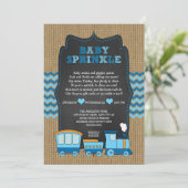 トレイン ボーイ ベイビー スプリンクル / 麻のチョークボード ラスティック 招待状 (スタンド正面)