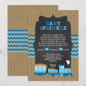 トレイン ボーイ ベイビー スプリンクル / 麻のチョークボード ラスティック 招待状 (正面/裏面)