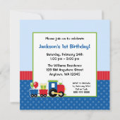 トレイン ポルカドット 1歳誕生日 男の子 フォト 招待状 (裏面)