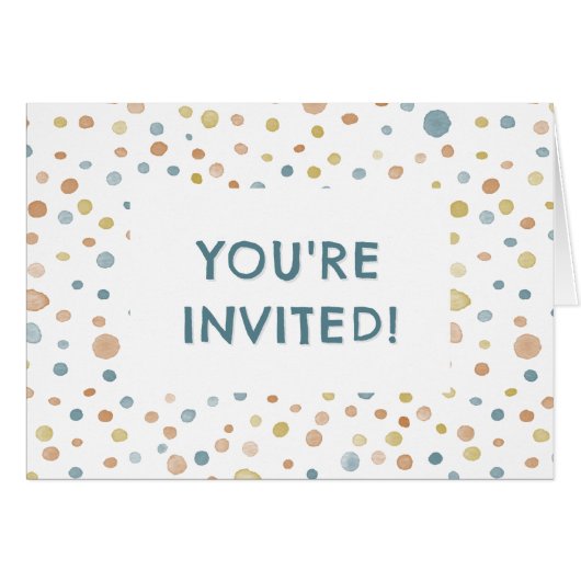 トレイ紙吹雪水色ドット誕生日招待状 (正面横)