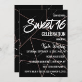 トレシックブラックジオメトリックマーブル金ゴールドスウィート16 招待状 (正面/裏面)