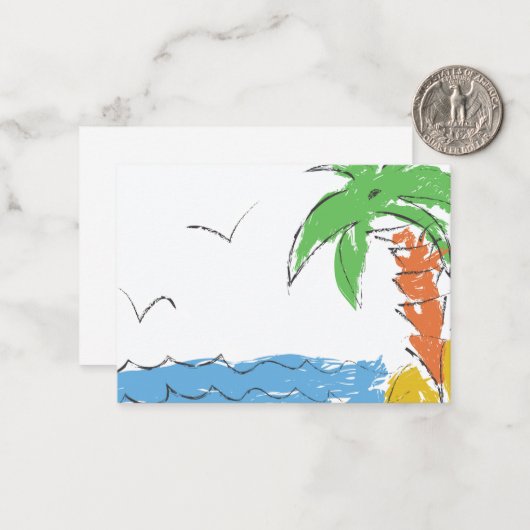 トレジャービーチとヤシの木 ノートカード (正面/裏面インサイチュ)