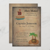 トレジャーマップ、海賊テーマ誕生パーティー 招待状 (正面/裏面)
