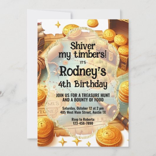 トレジャー狩り海賊版誕生日招待状 招待状 (正面)