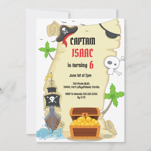 トレジャー狩り海賊誕生日パーティー招待状 招待状 (正面)