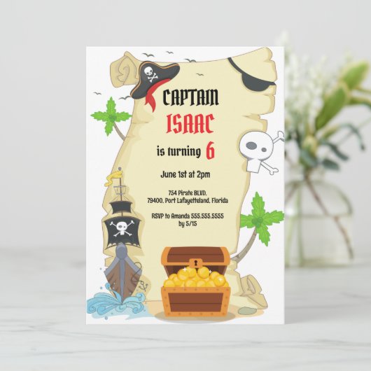 トレジャー狩り海賊誕生日パーティー招待状 招待状 (スタンド正面)