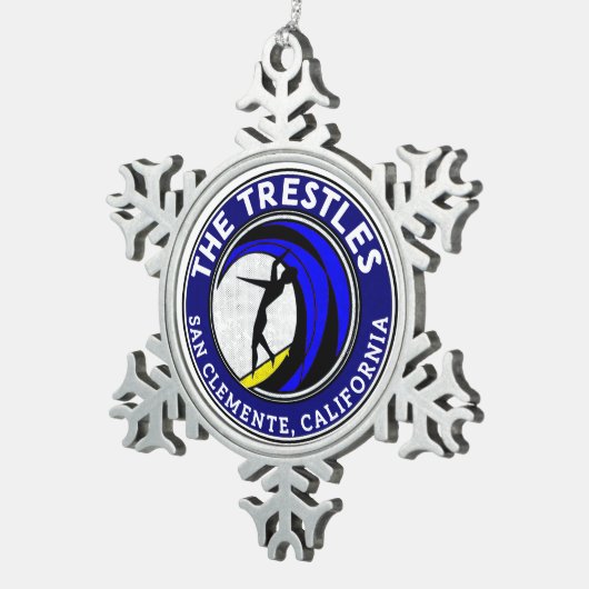 トレスルスサンクレメンテカリフォルニアサーフィンサーフ スノーフレークピューターオーナメント (右)