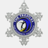 トレスルスサンクレメンテカリフォルニアサーフィンサーフ スノーフレークピューターオーナメント (正面)