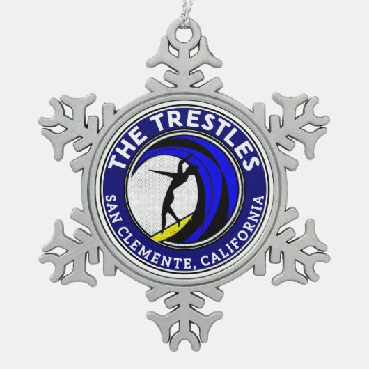 トレスルスサンクレメンテカリフォルニアサーフィンサーフ スノーフレークピューターオーナメント (正面)