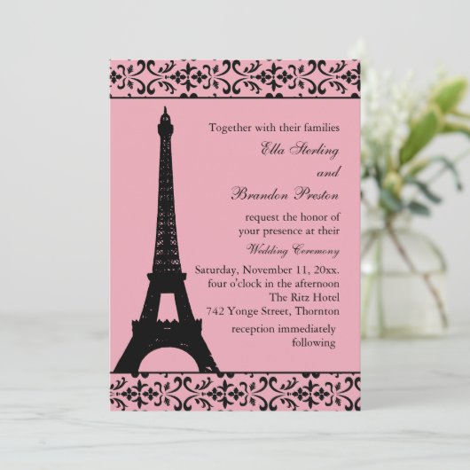 トレズパリ結婚式招待状(ピンク) 招待状 (スタンド正面)