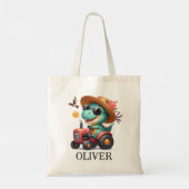 トレックスクール恐竜農家ドライビングレッドトラクター トートバッグ (裏面)