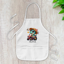 トレックスクール恐竜農家ドライビングレッドトラクター 子供用エプロン