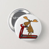 トレッドミルの漫画で運動しているおもしろいなアメリカヘラジカ 缶バッジ (正面&裏面)