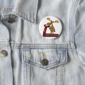 トレッドミルの漫画で運動しているおもしろいなアメリカヘラジカ 缶バッジ (インサイチュ)