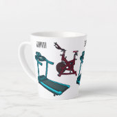 トレッドミル&スピニング自転車の漫画イラストレーション カフェラテマグ (左アングル)