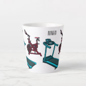 トレッドミル&スピニング自転車の漫画イラストレーション カフェラテマグ (正面)